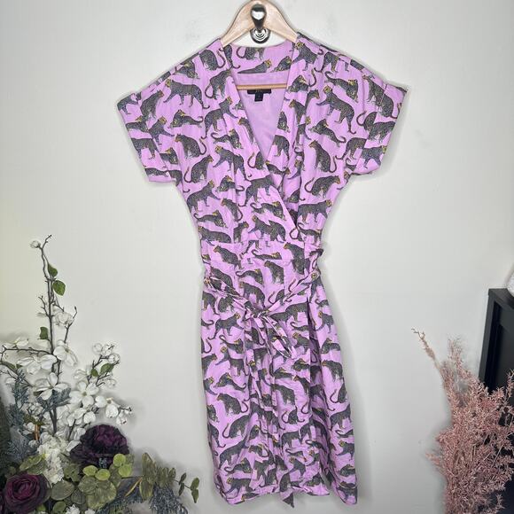 J. CREW Ratti Leopard Animal Print Wrap Dress Lavender Pink Sz 2 {3E11} - Picture 4 of 8